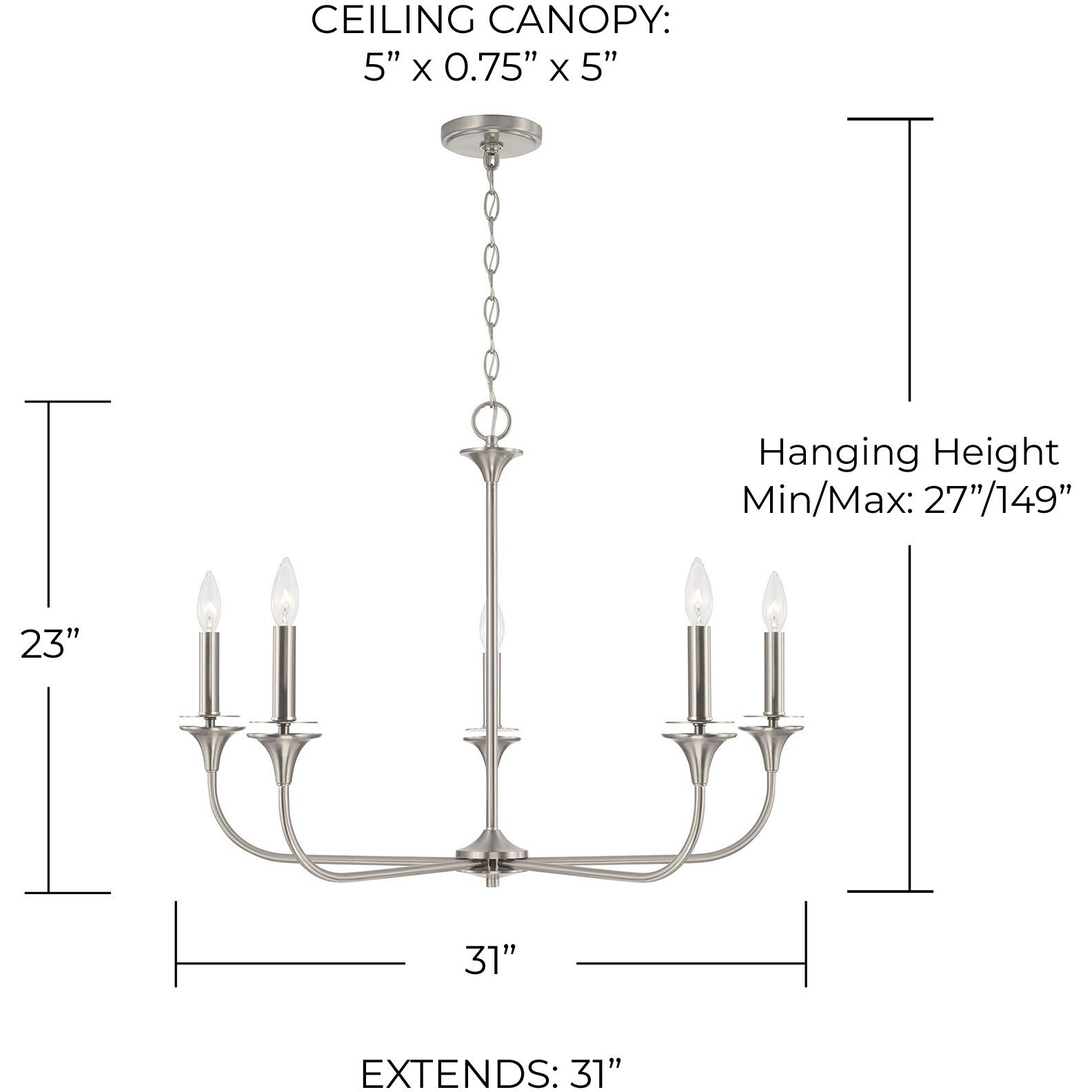 Presley 5 Light 31 inch Brushed Nickel Chandelier Ceiling Light