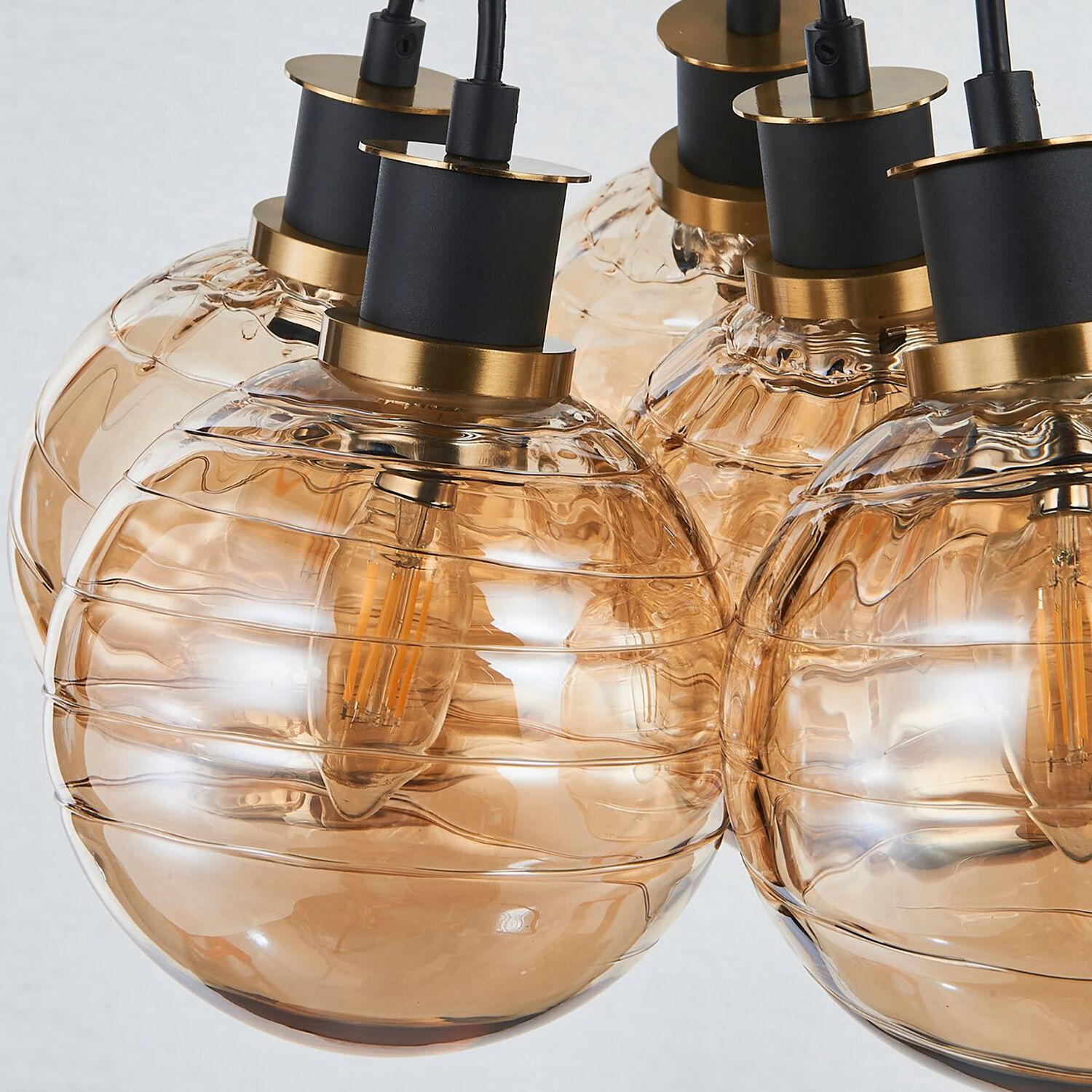 Gem LED 18 inch Black and Brushed Brass Chandelier Ceiling Light in Amber