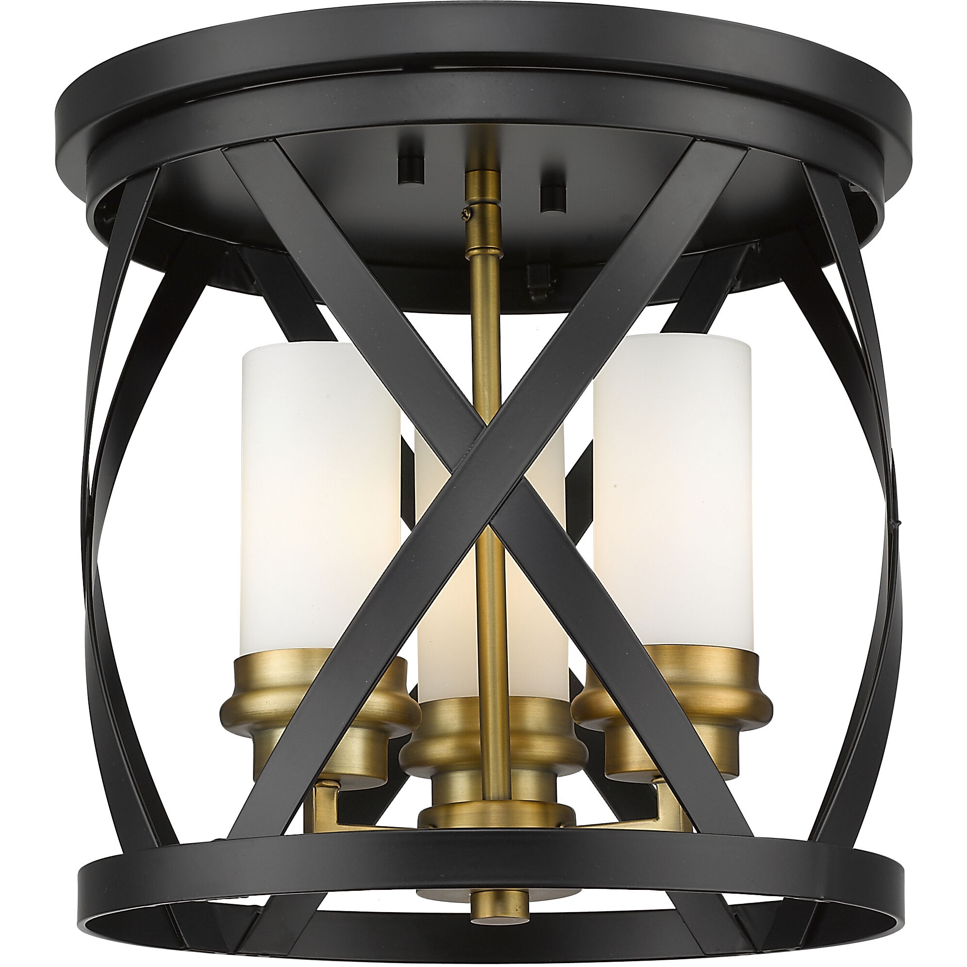 Malcalester 3 Light 13 inch Matte Black and Olde Brass Flush Mount Ceiling Light
