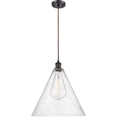 Ballston Cone LED 16 inch Oil Rubbed Bronze Pendant Ceiling Light in Seedy Glass, Black Textured
