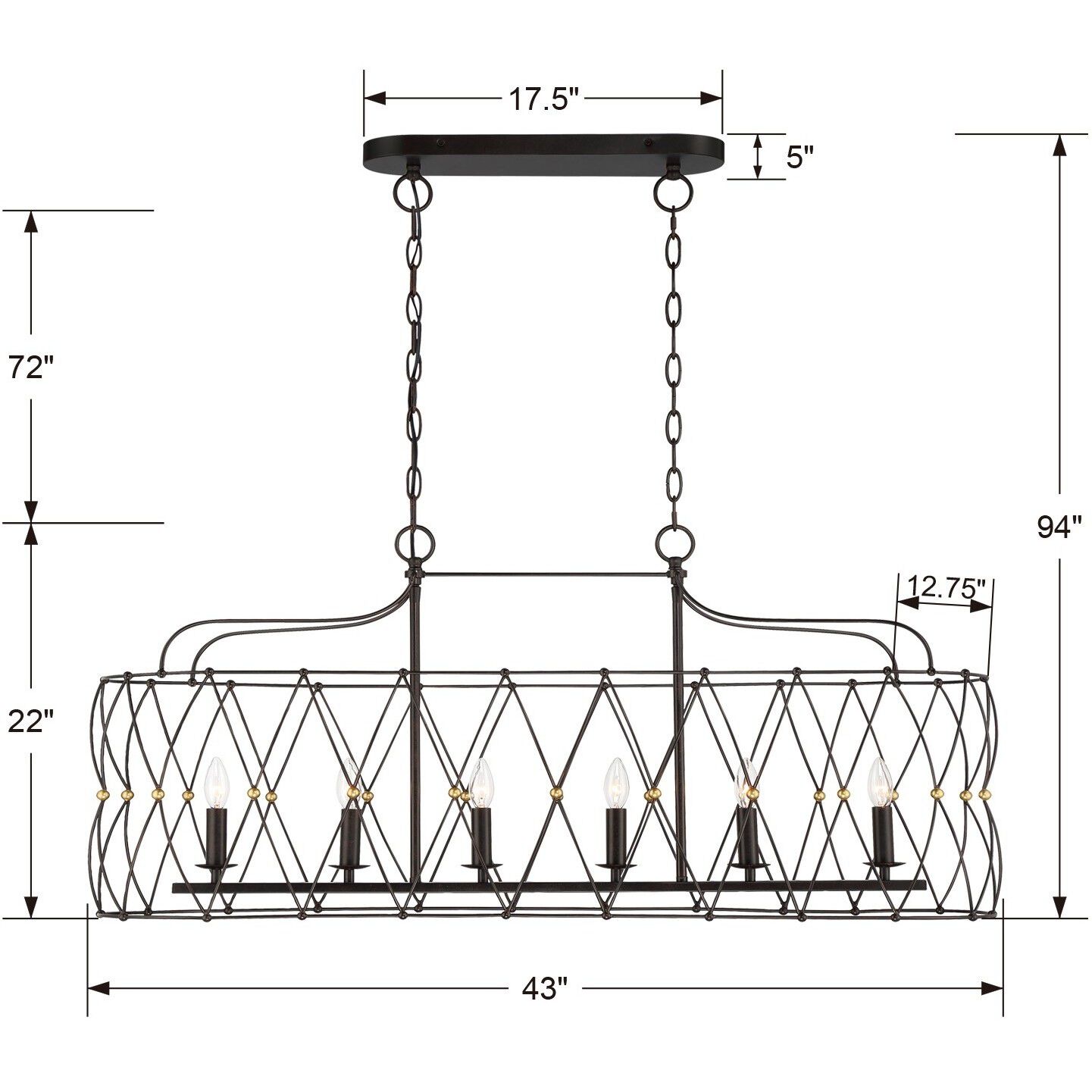 Zucca 6 Light 42.5 inch English Bronze and Antique Gold Linear Chandelier Ceiling Light