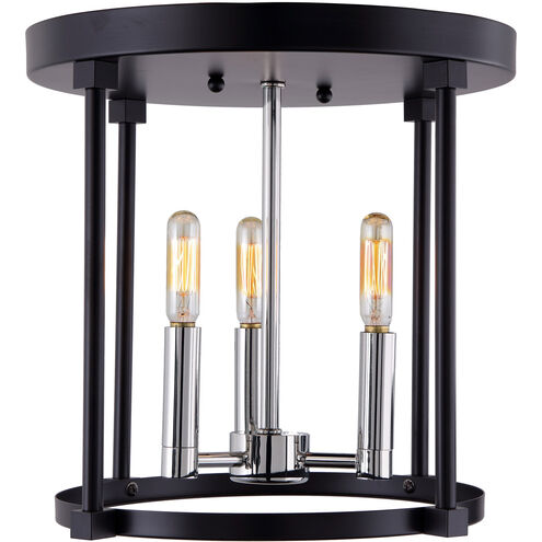 Roxhill 3 Light 12 inch Polished Nickel and Black Flush Mount Ceiling Light