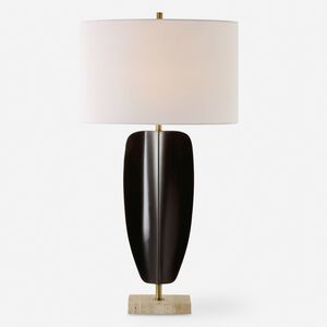 Kure 30.25 inch 150.00 watt Matte Black and Travertine with Brass Table Lamp Portable Light