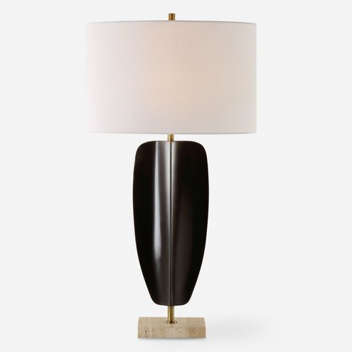 Kure 30.25 inch 150.00 watt Matte Black and Travertine with Brass Table Lamp Portable Light