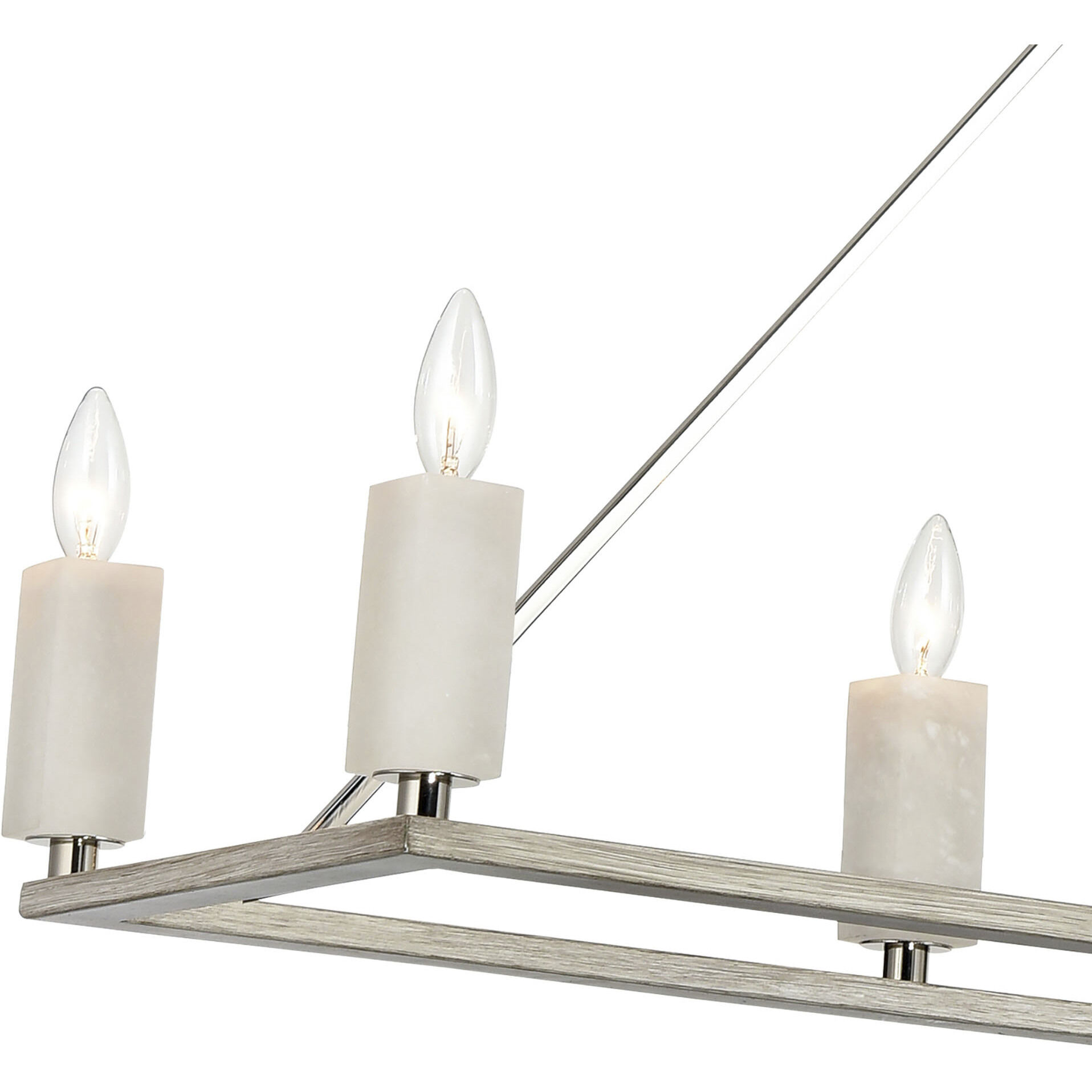 White Stone 8 Light 48 inch Polished Nickel with Sunbleached Oak Linear Chandelier Ceiling Light
