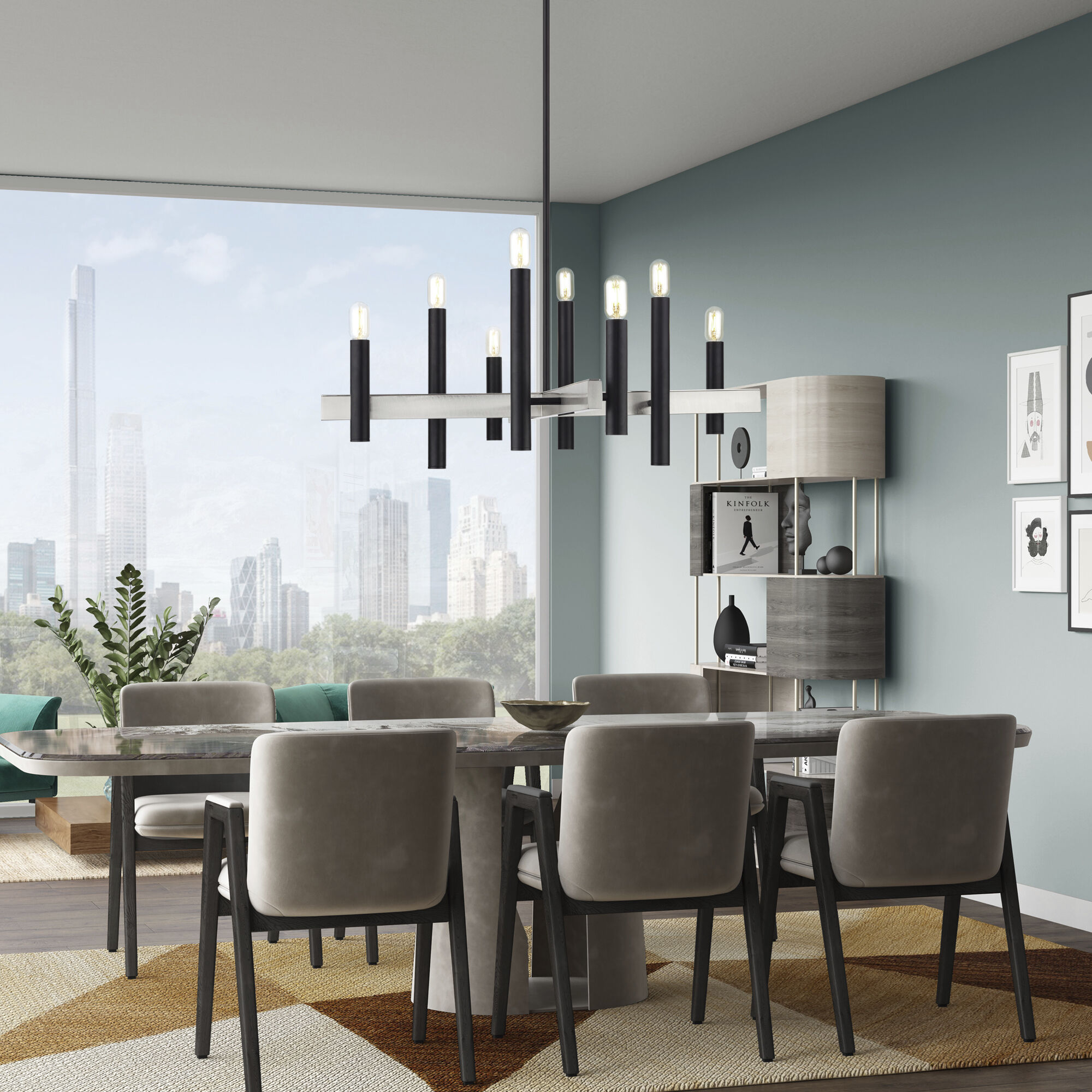 Helsinki 8 Light 38 inch Black with Brushed Nickel Accents Chandelier Ceiling Light