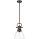 Yep Duncan 1 Light 8.88 inch Rubbed Bronze Pendant Ceiling Light in Clear Glass