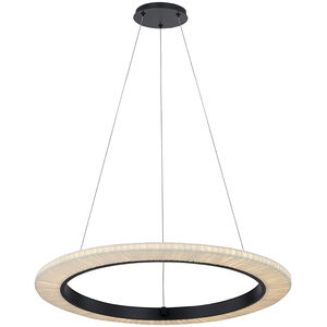 Textile LED 24 inch Matte Black Pendant Ceiling Light in Cream Linen Fabric