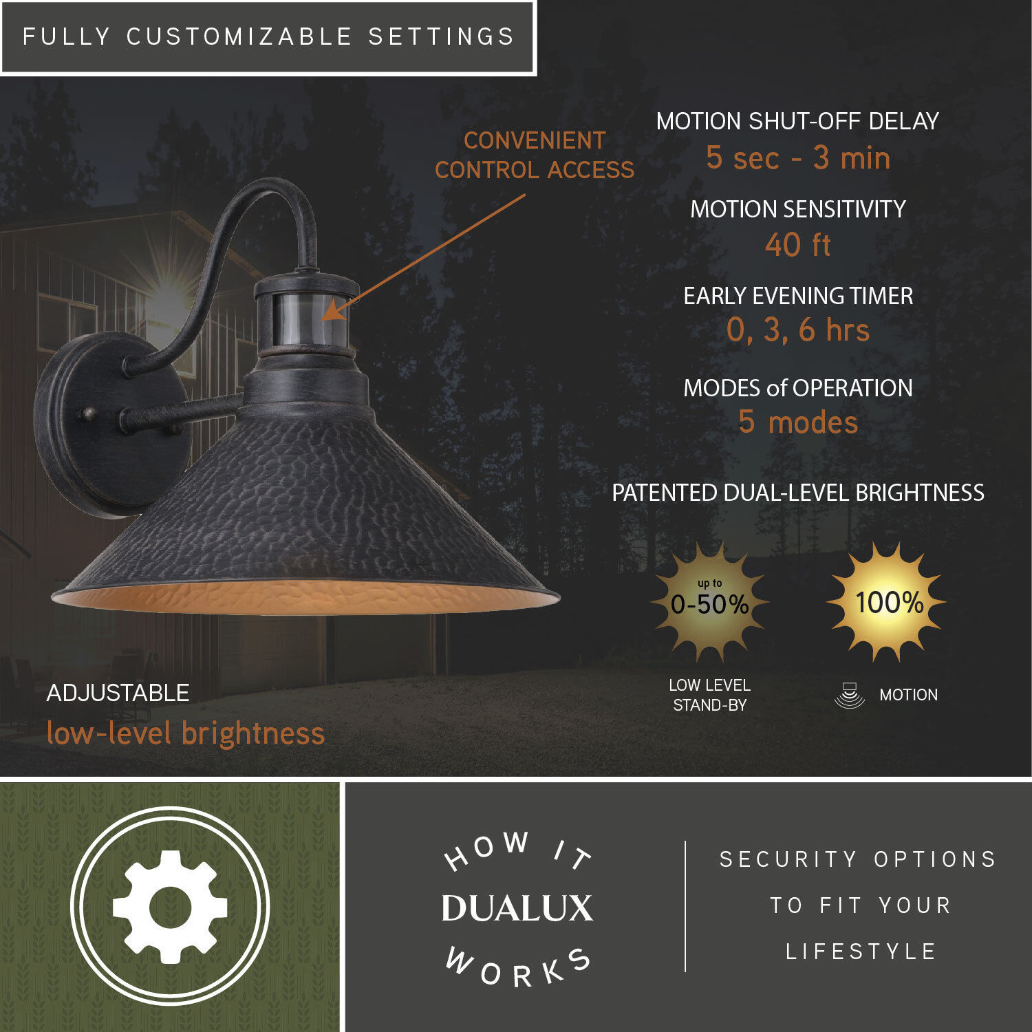 Outland Aged Iron and Light Gold Outdoor Motion Sensor