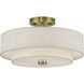 Monroe 3 Light 15 inch Antique Brass Semi Flush Mount Ceiling Light, Large