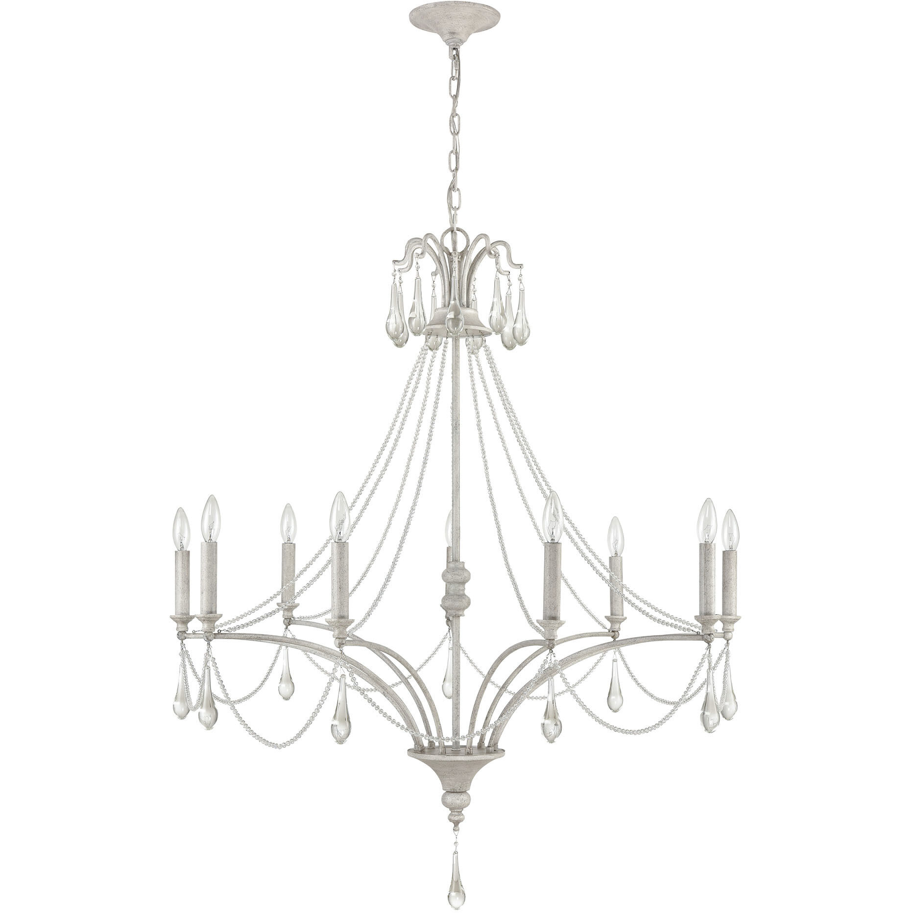 French Parlor 9 Light 38 inch Vintage White with Clear Chandelier Ceiling Light