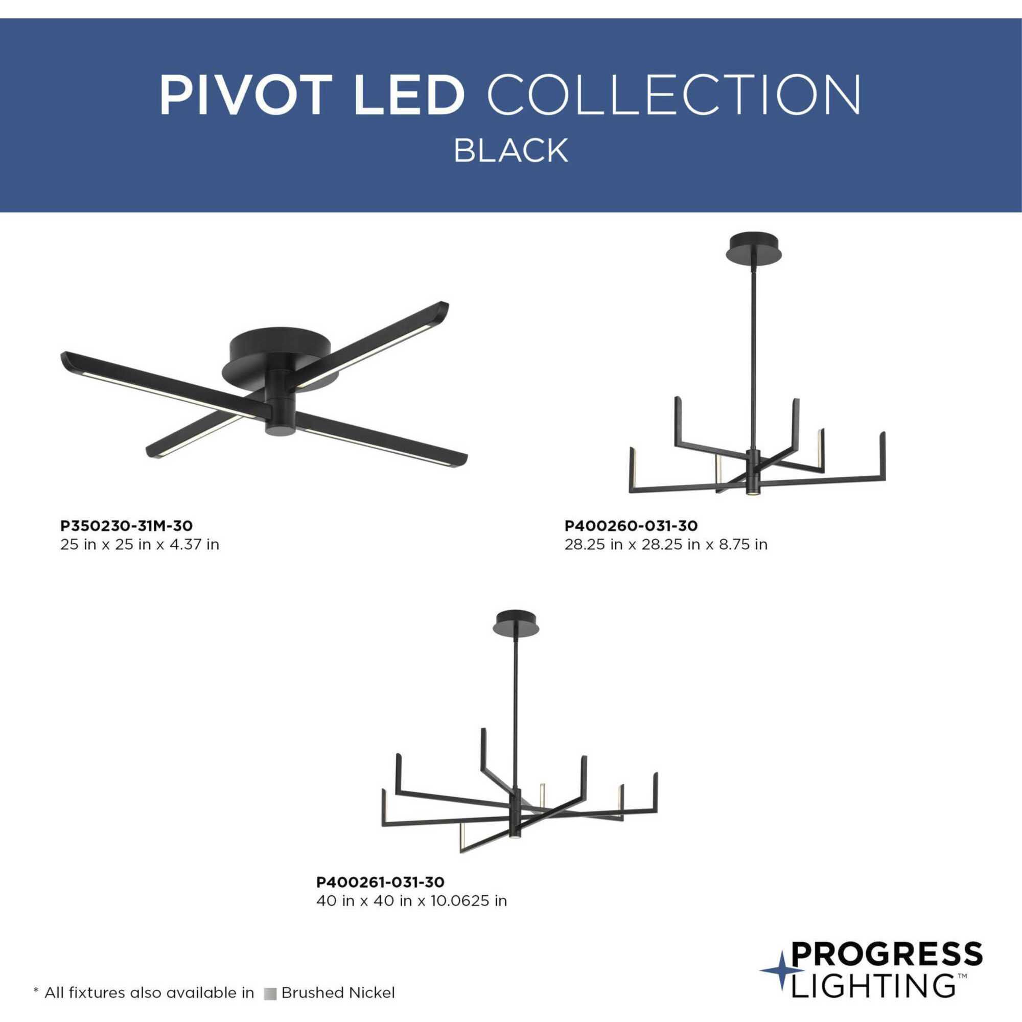 Pivot LED LED 28 inch Matte Black Chandelier Ceiling Light, Progress LED 