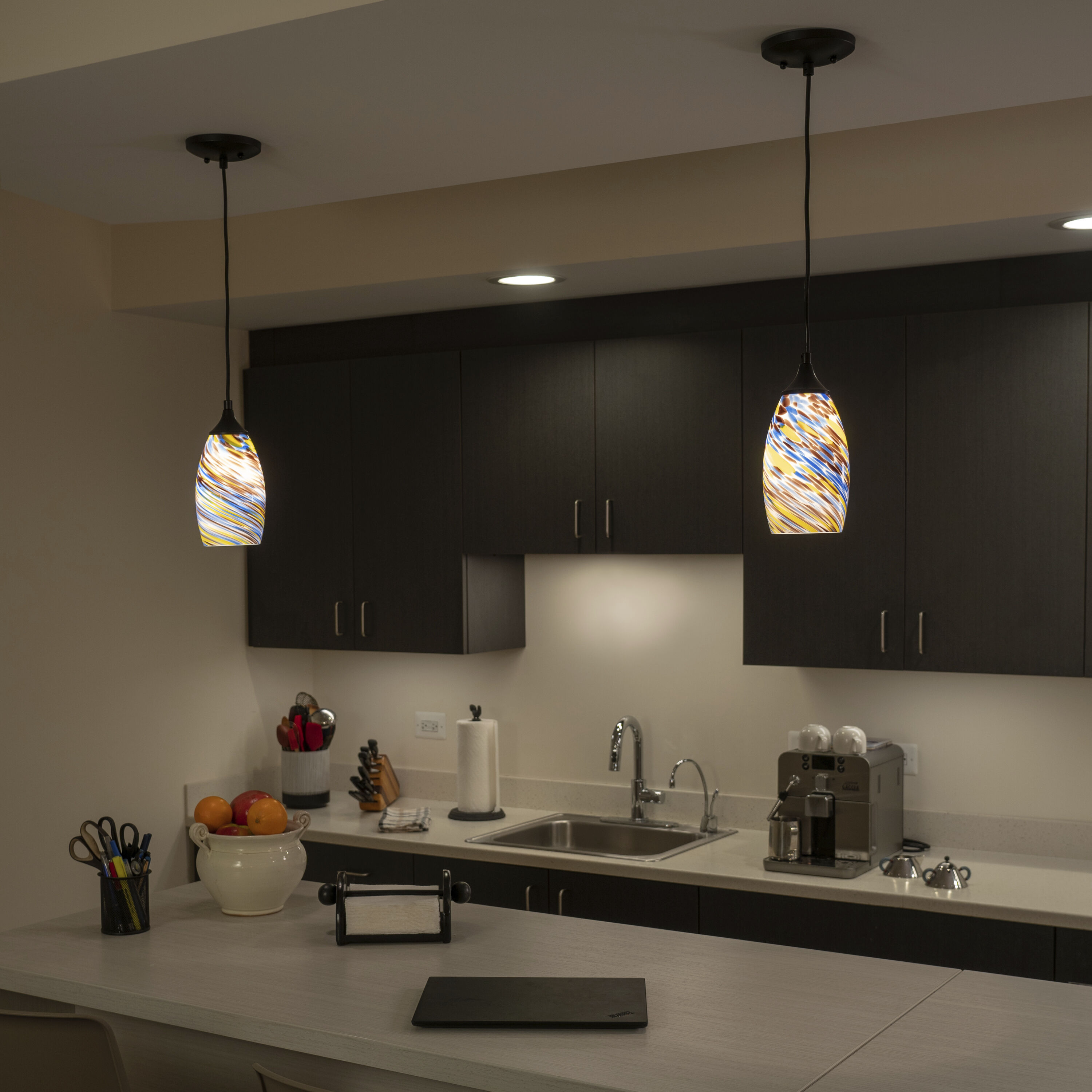 Milano LED 4.75 inch Matte Black Mini Pendant Ceiling Light in Terra Tide Glass