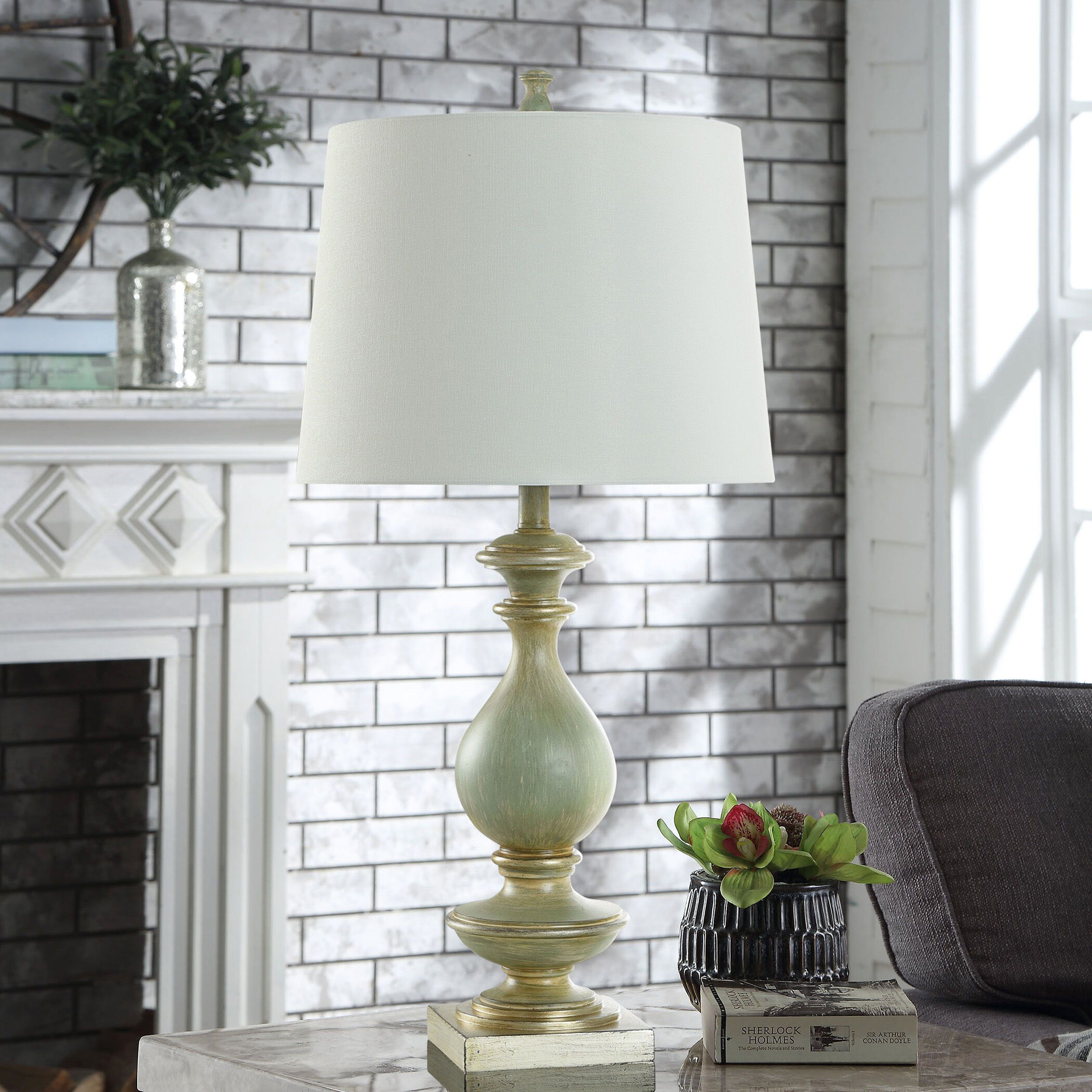 Rivers Polyresin Table Lamp Linen Shade Gold