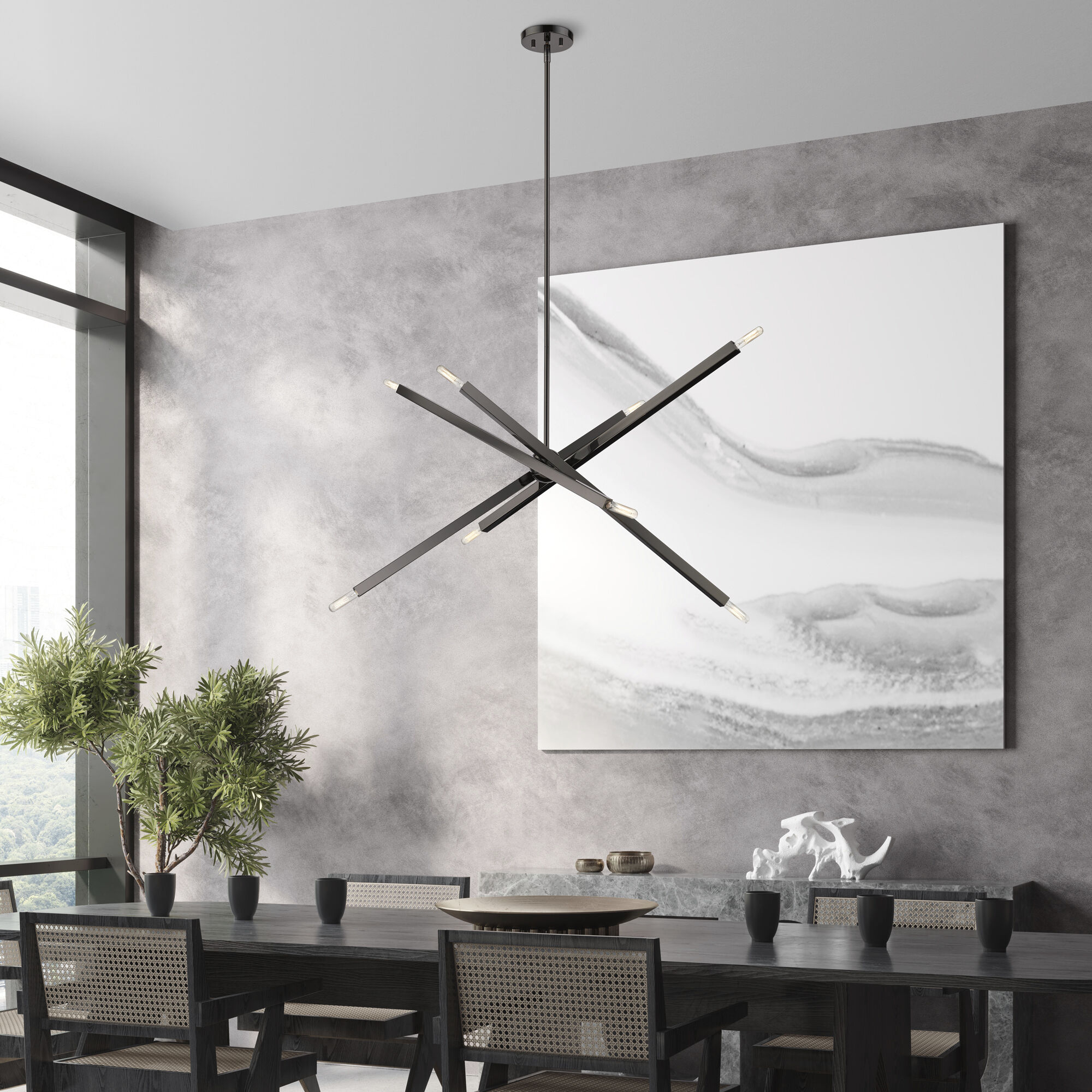 Monaco 8 Light 35 inch Black Chrome Linear Chandelier Ceiling Light, Large