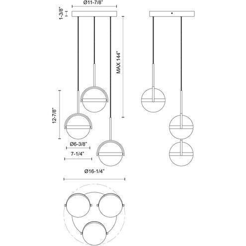 Globo LED 16.25 inch Matte Black Multi-Pendant Ceiling Light