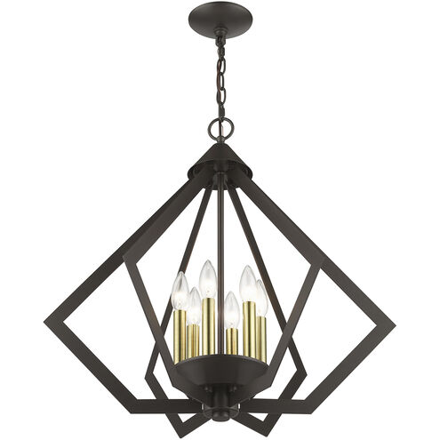 Prism 6 Light 26 inch English Bronze with Antique Brass Finish Accents Chandelier Ceiling Light