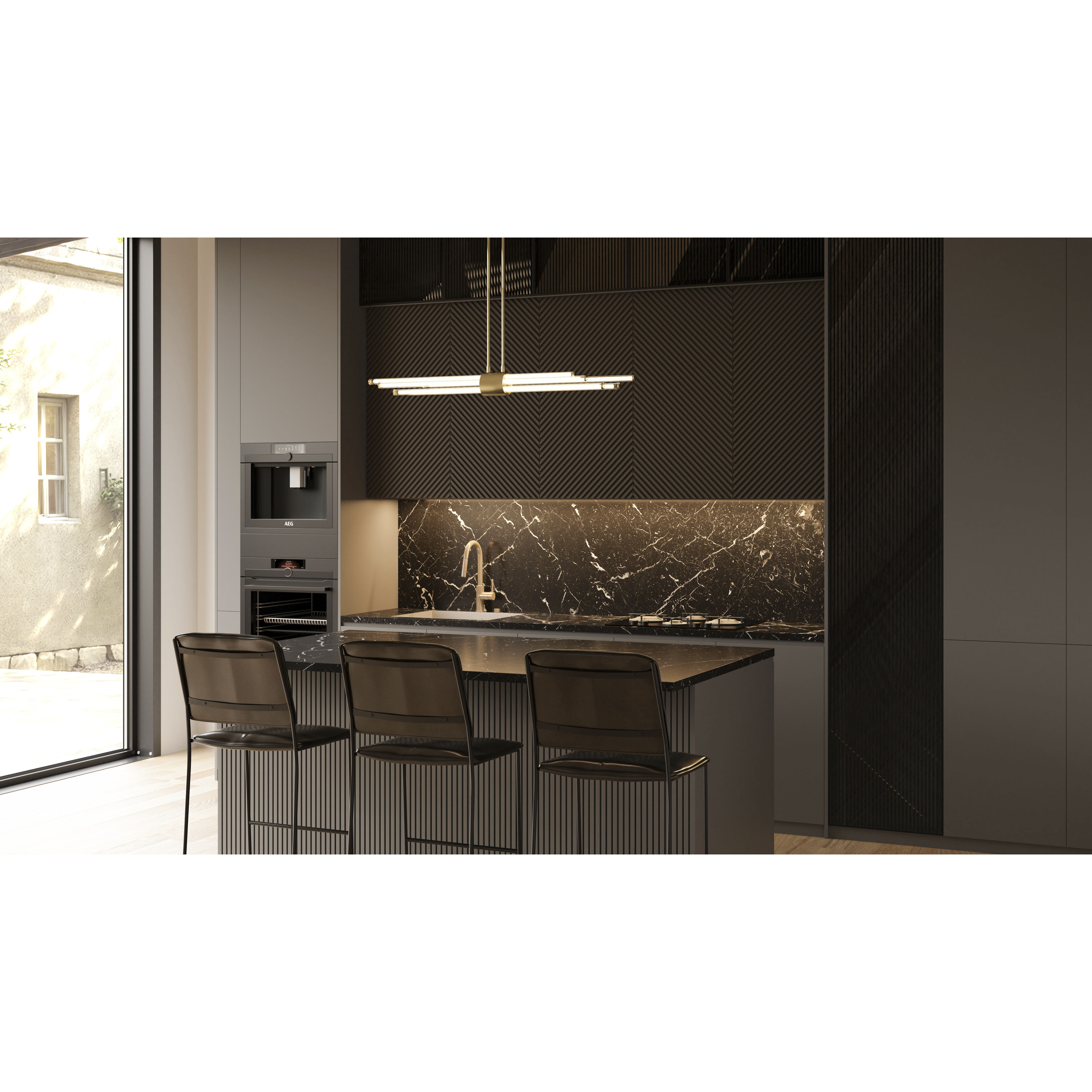 Talbott LED 46 inch Brushed Gold Linear Chandelier Ceiling Light, Large