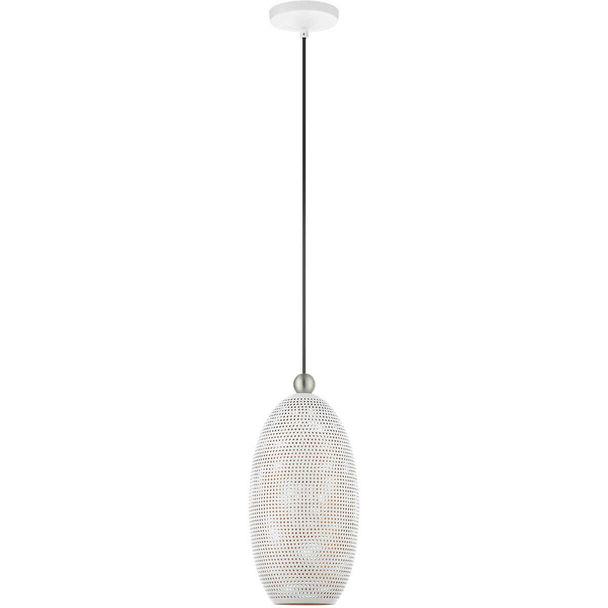 Dublin 1 Light 7 inch White with Brushed Nickel Accents Pendant Ceiling Light