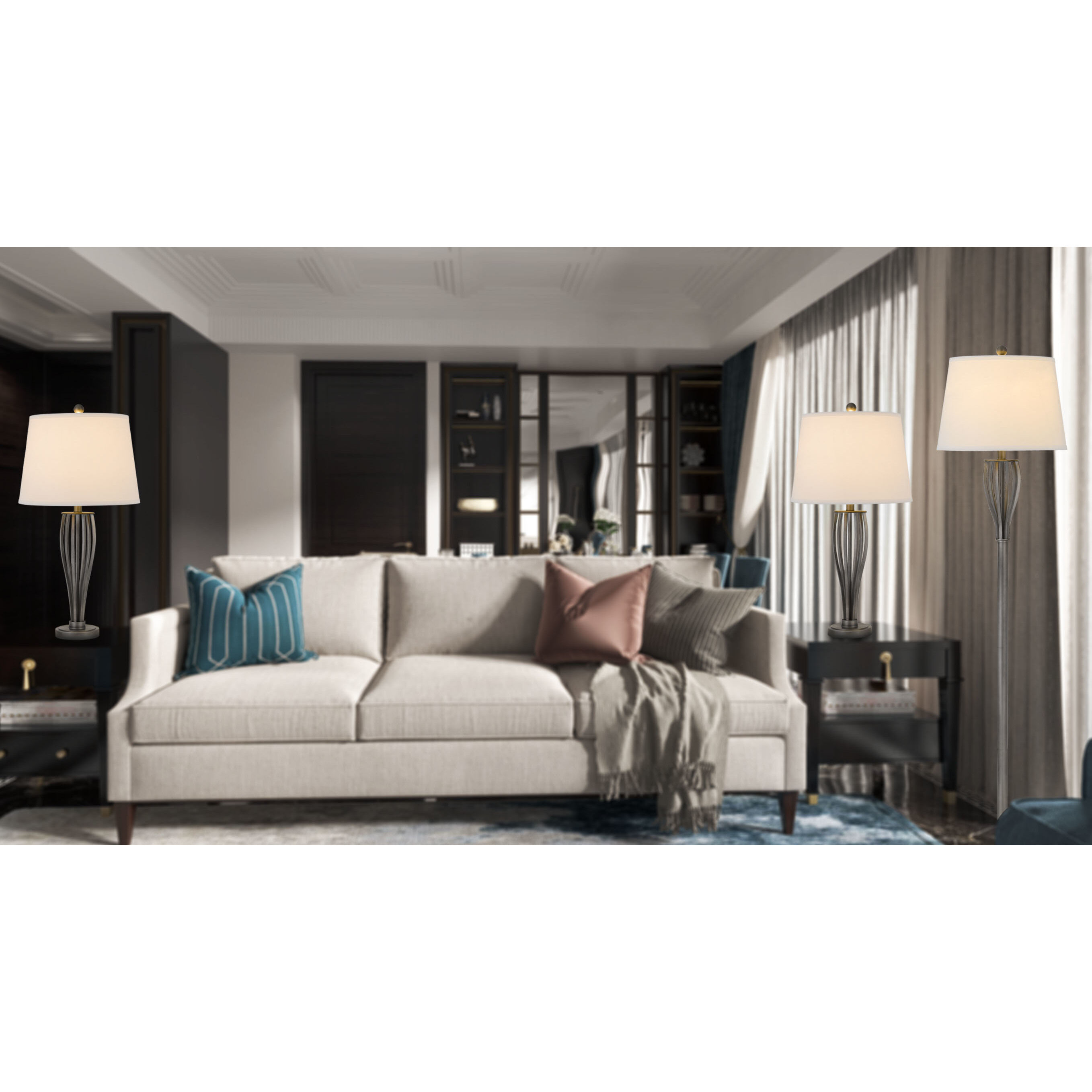 CAL 29 inch 100 watt Antique Silver Table Lamp Set Portable Light