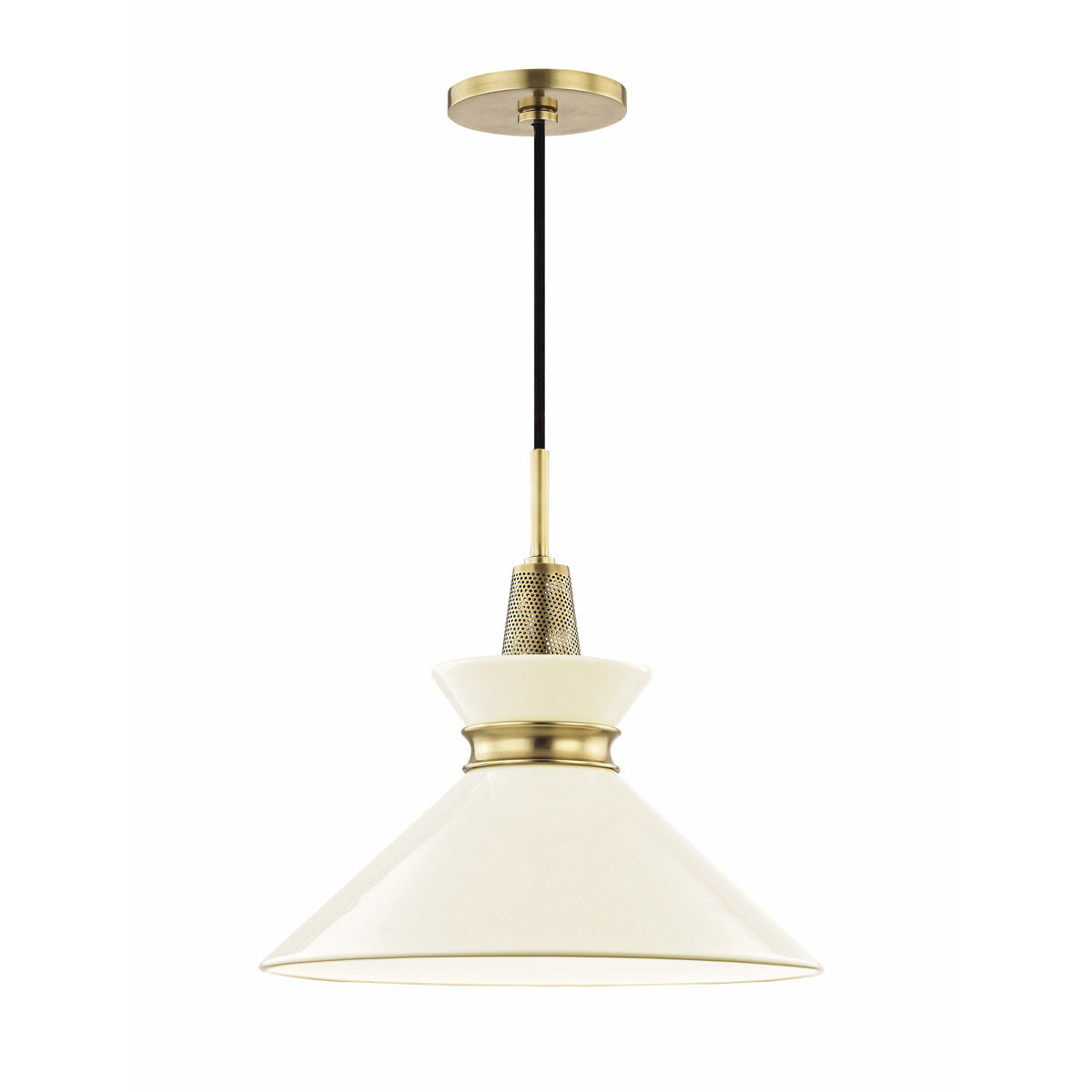 Kiki 1 Light 14 inch Aged Brass Pendant Ceiling Light in Cream Metal