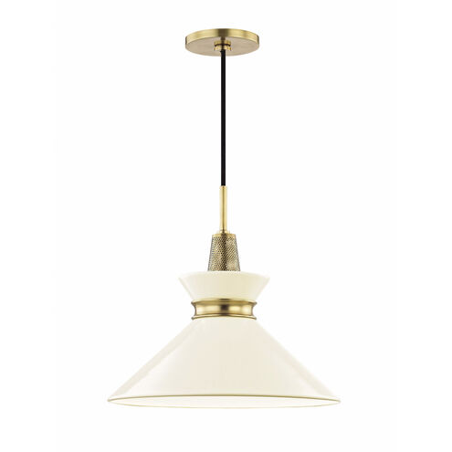 Kiki 1 Light 14 inch Aged Brass Pendant Ceiling Light in Cream Metal