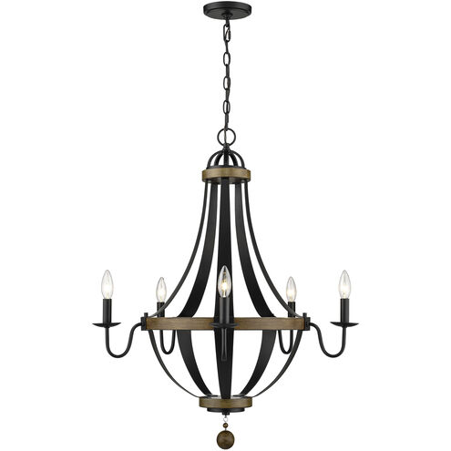 Ellijay 5 Light 28 inch Matte Black/Wood Tone Chandelier Ceiling Light