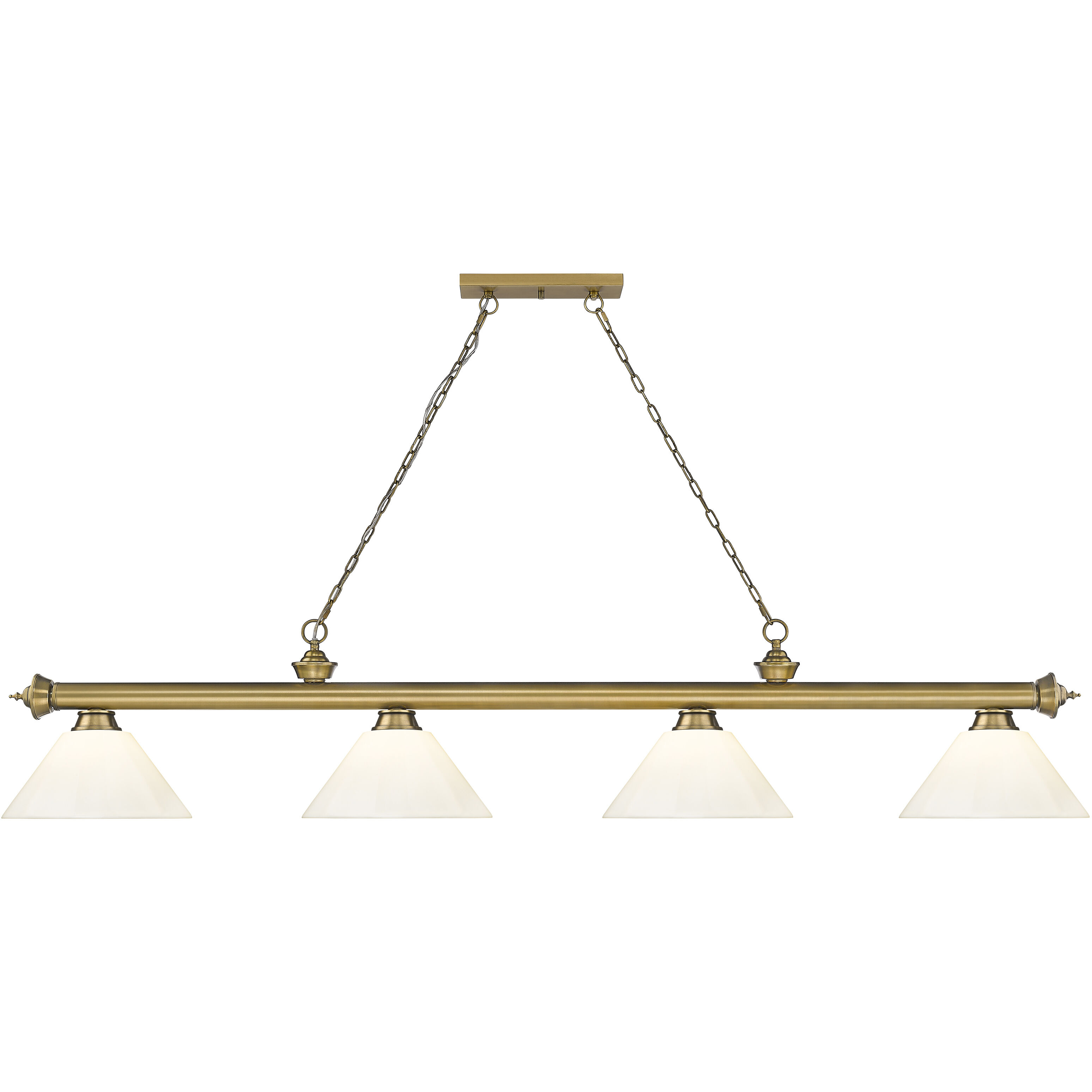 Cordon 4 Light 81.25 inch Rubbed Brass Billiard Ceiling Light in White Plastic