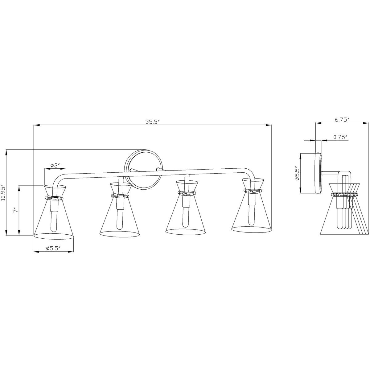 Beaker 4 Light 36 inch Black Vanity Light Wall Light