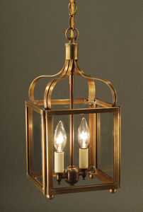 Crown 2 Light 8 inch Antique Brass Hanging Lantern Ceiling Light in Seedy Marine Glass