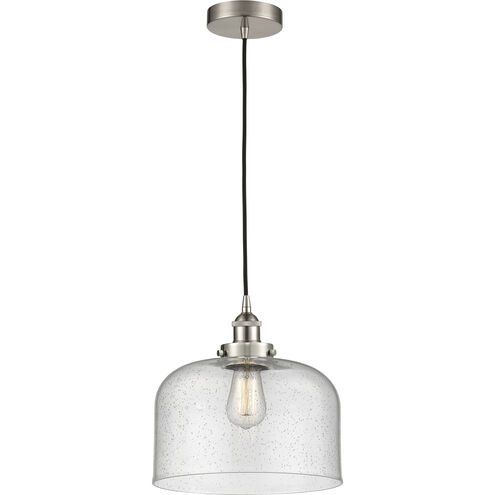Edison Bell LED 12 inch Brushed Satin Nickel Mini Pendant Ceiling Light in Seedy Glass