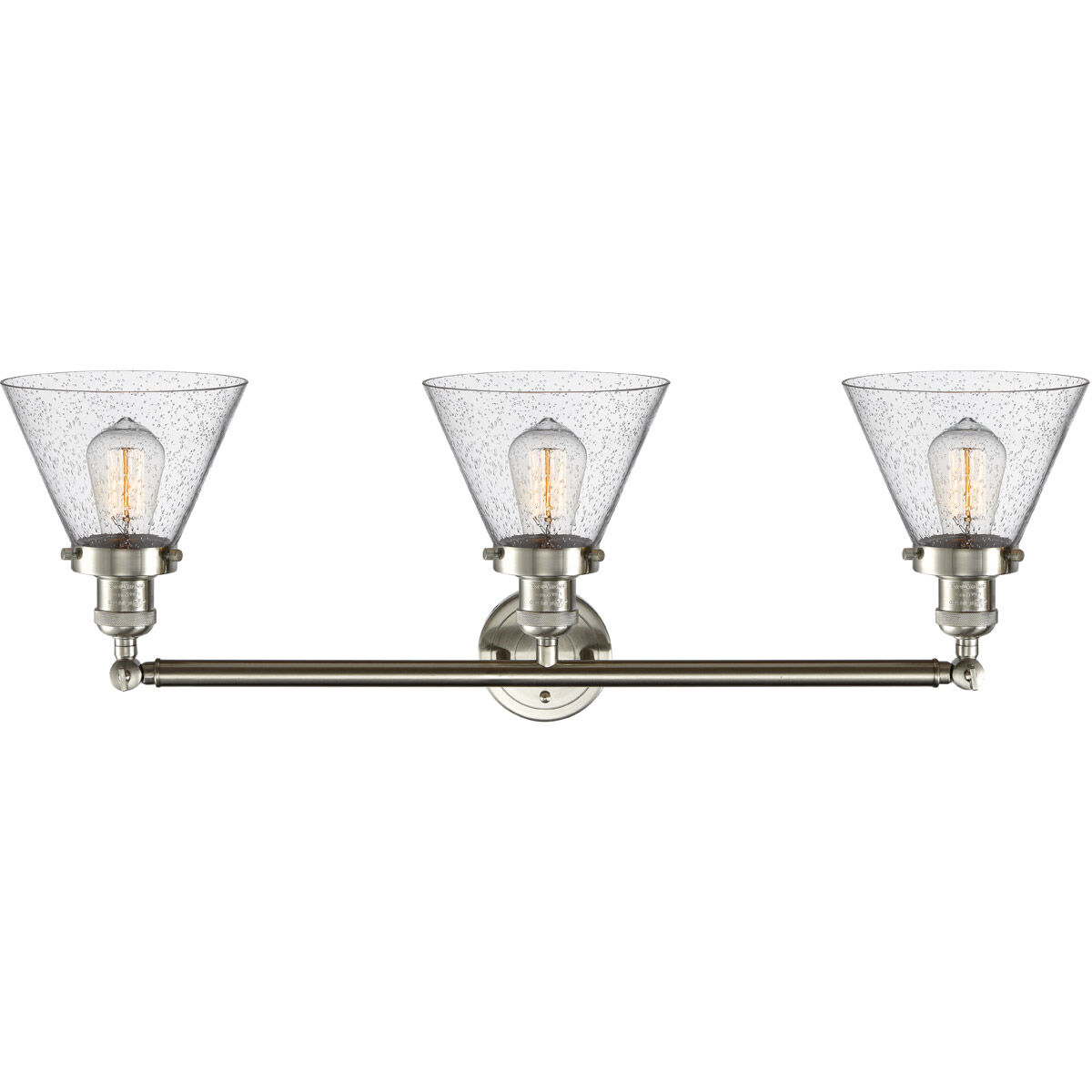 Franklin Restoration Large Cone LED 32 inch Brushed Satin Nickel Bath Vanity Light Wall Light in Seedy Glass, Franklin Restoration