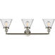 Franklin Restoration Large Cone 3 Light 32 inch Brushed Satin Nickel Bath Vanity Light Wall Light in Seedy Glass, Franklin Restoration