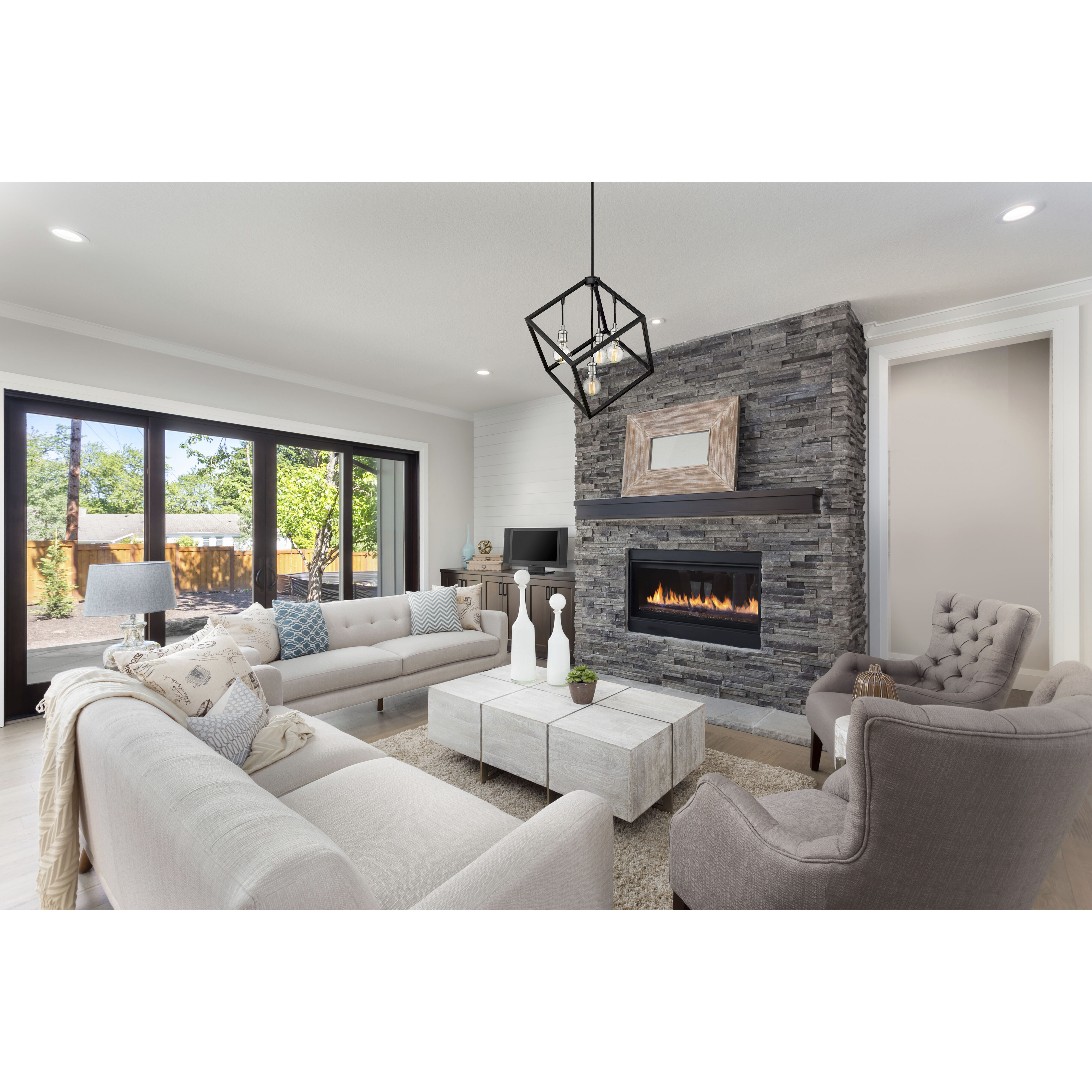 Vertical 4 Light 24 inch Matte Black and Brushed Nickel Chandelier Ceiling Light