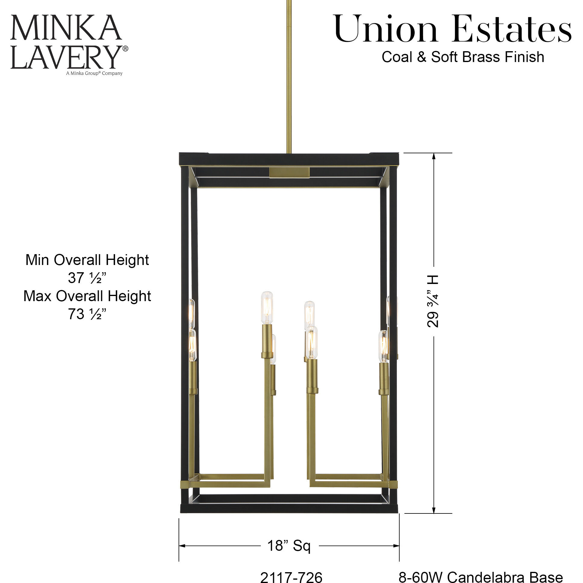 Union Estates 8 Light 18 inch Coal And Soft Brass Pendant Ceiling Light