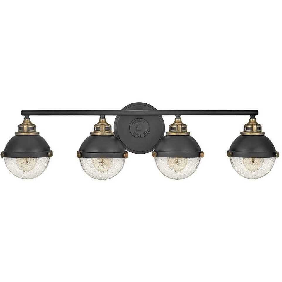 Fletcher 4 Light 32 inch Black with Heritage Brass Vanity Light Wall Light