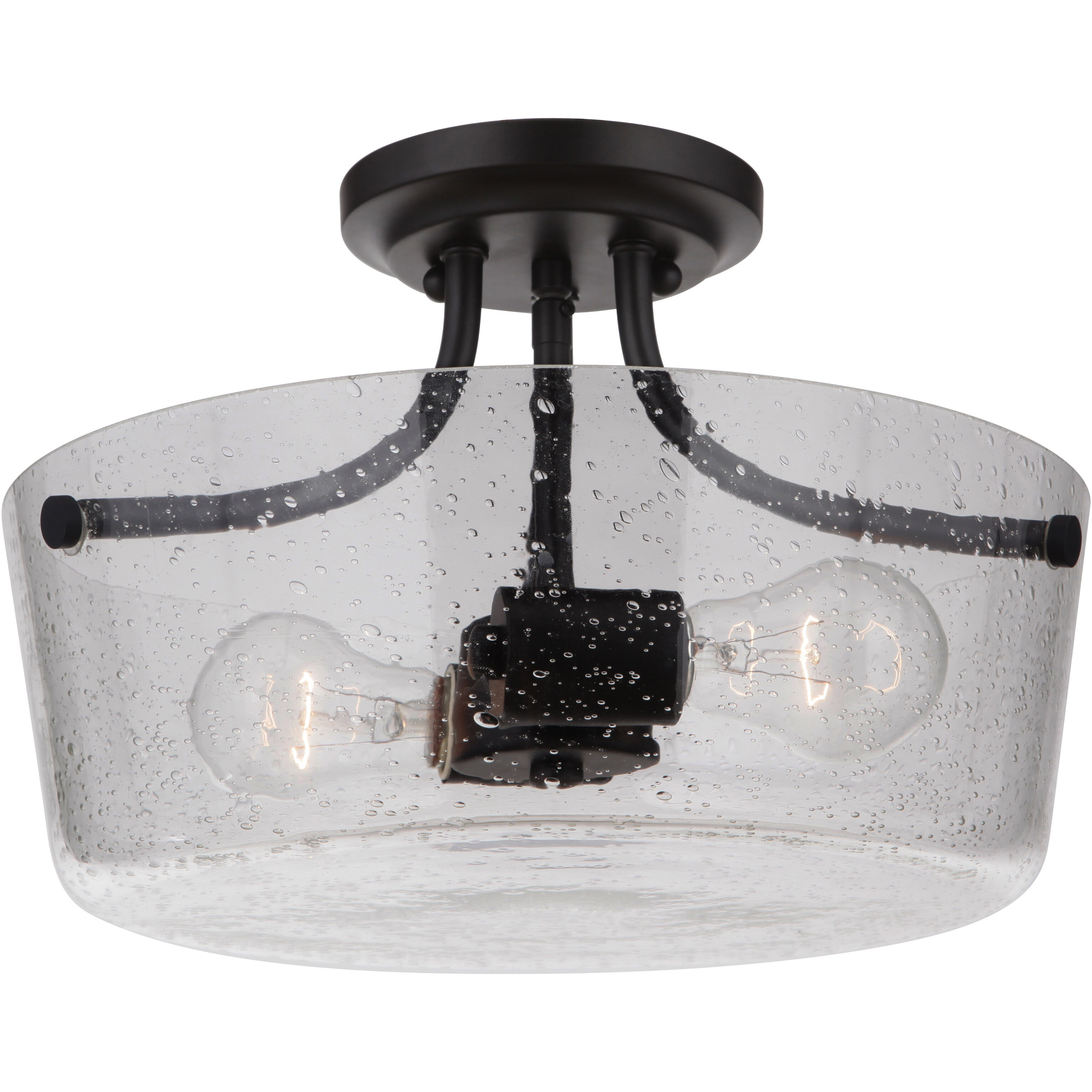 Neighborhood Tyler 2 Light 13 inch Flat Black Semi Flush Ceiling Light in Clear Seeded, Neighborhood Collection
