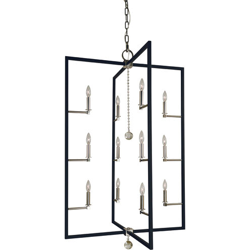 Minimalist Elegant 12 Light 32 inch Polished Nickel/Matte Black Foyer Chandelier Ceiling Light