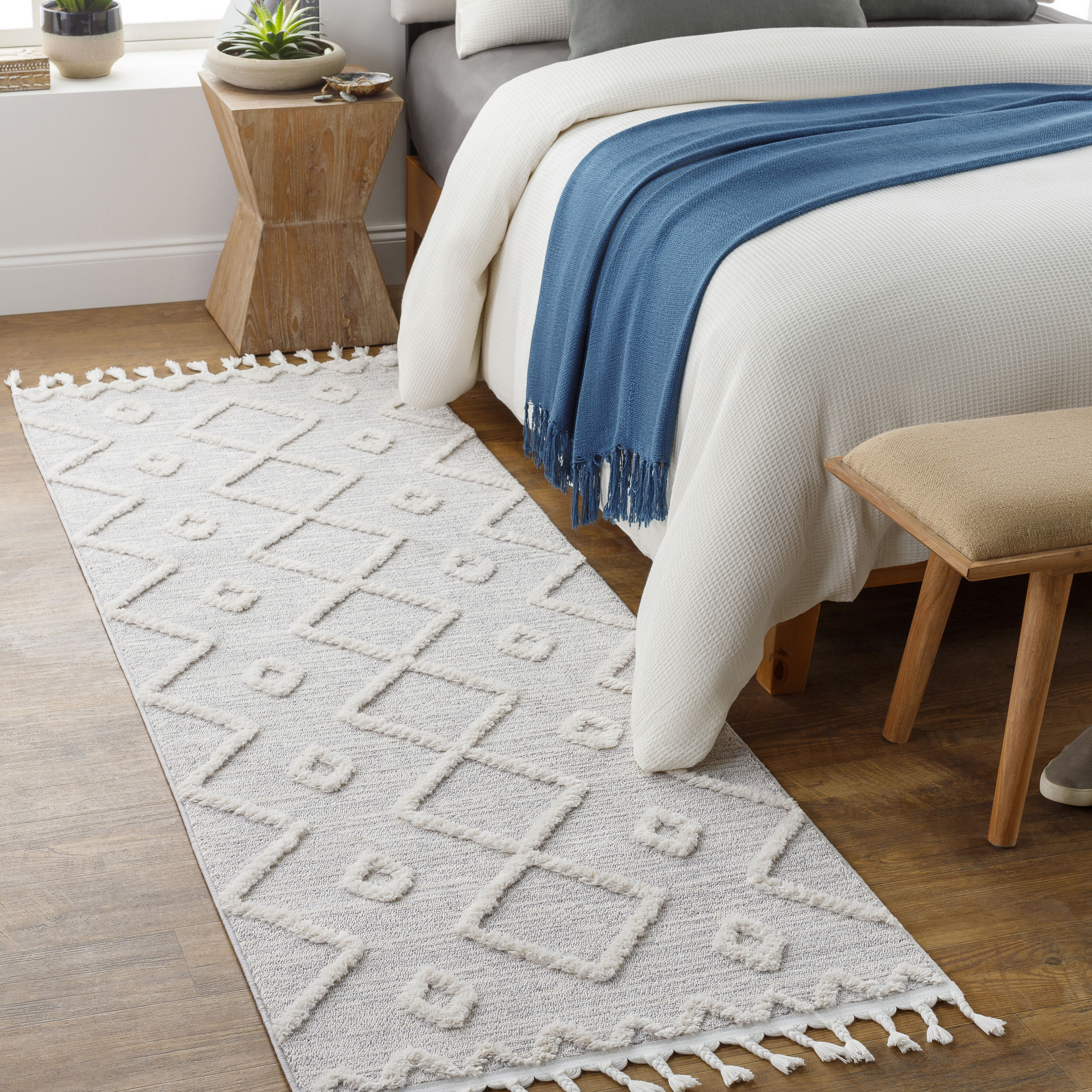 Azilal 87 X 31 inch Light Grey Rug, Runner