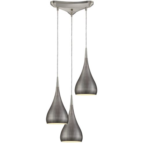 Lindsey 3 Light 10 inch Satin Nickel Mini Pendant Ceiling Light in Weathered Zinc, Triangular Canopy, GU10