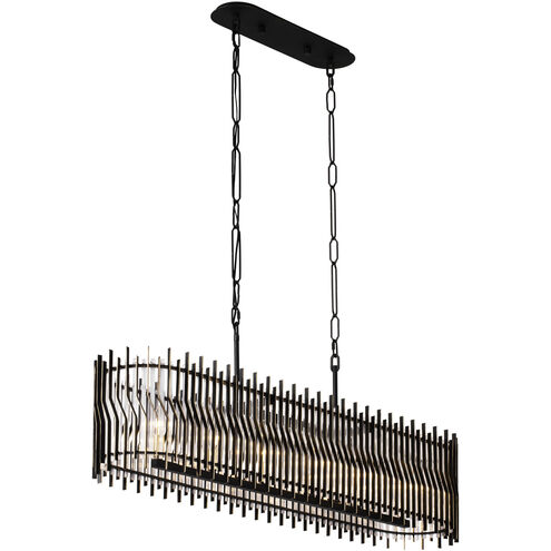 Park Row 6 Light 48 inch Matte Black and French Gold Linear Pendant Ceiling Light, Smithsonian Collaboration