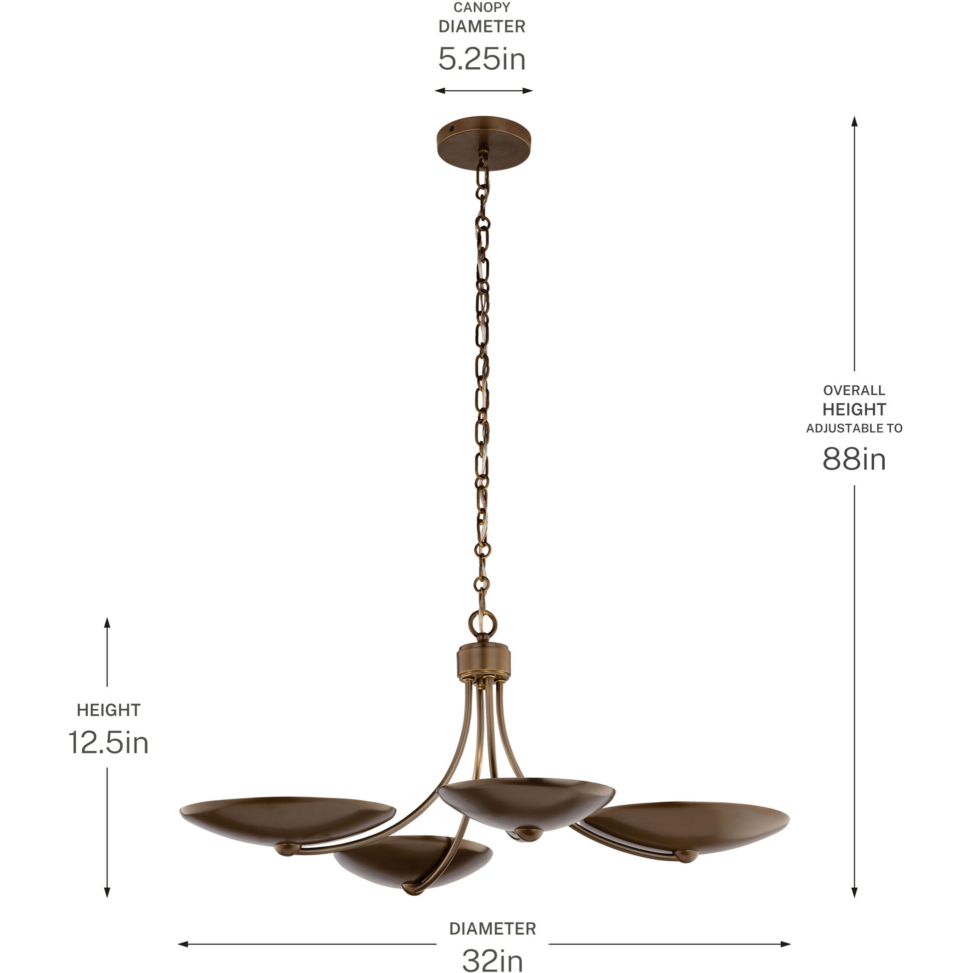 Palmela 4 Light Lacquered Bronze Convertible Chandelier Ceiling Light