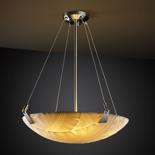 Porcelina 3 Light 21 inch Brushed Nickel Pendant Bowl Ceiling Light in Banana Leaf, Round Bowl, Incandescent