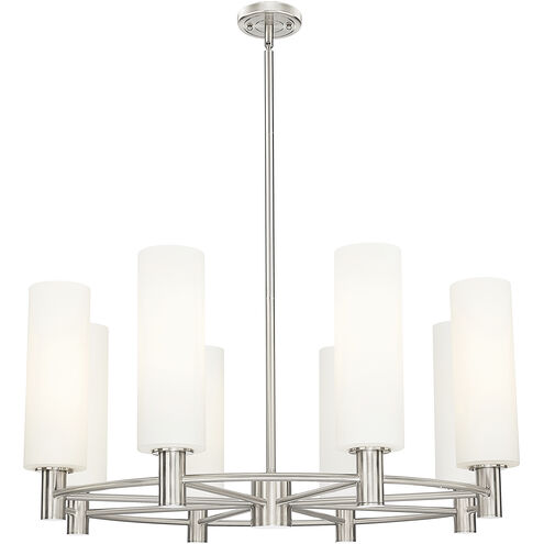 Crown Point 8 Light 32 inch Satin Nickel Chandelier Ceiling Light in White Glass