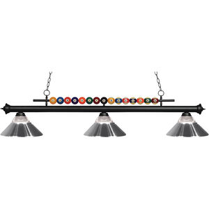 Shark 3 Light 58 inch Matte Black Billiard Ceiling Light in 20.05, Clear Ribbed and Chrome Glass and Steel