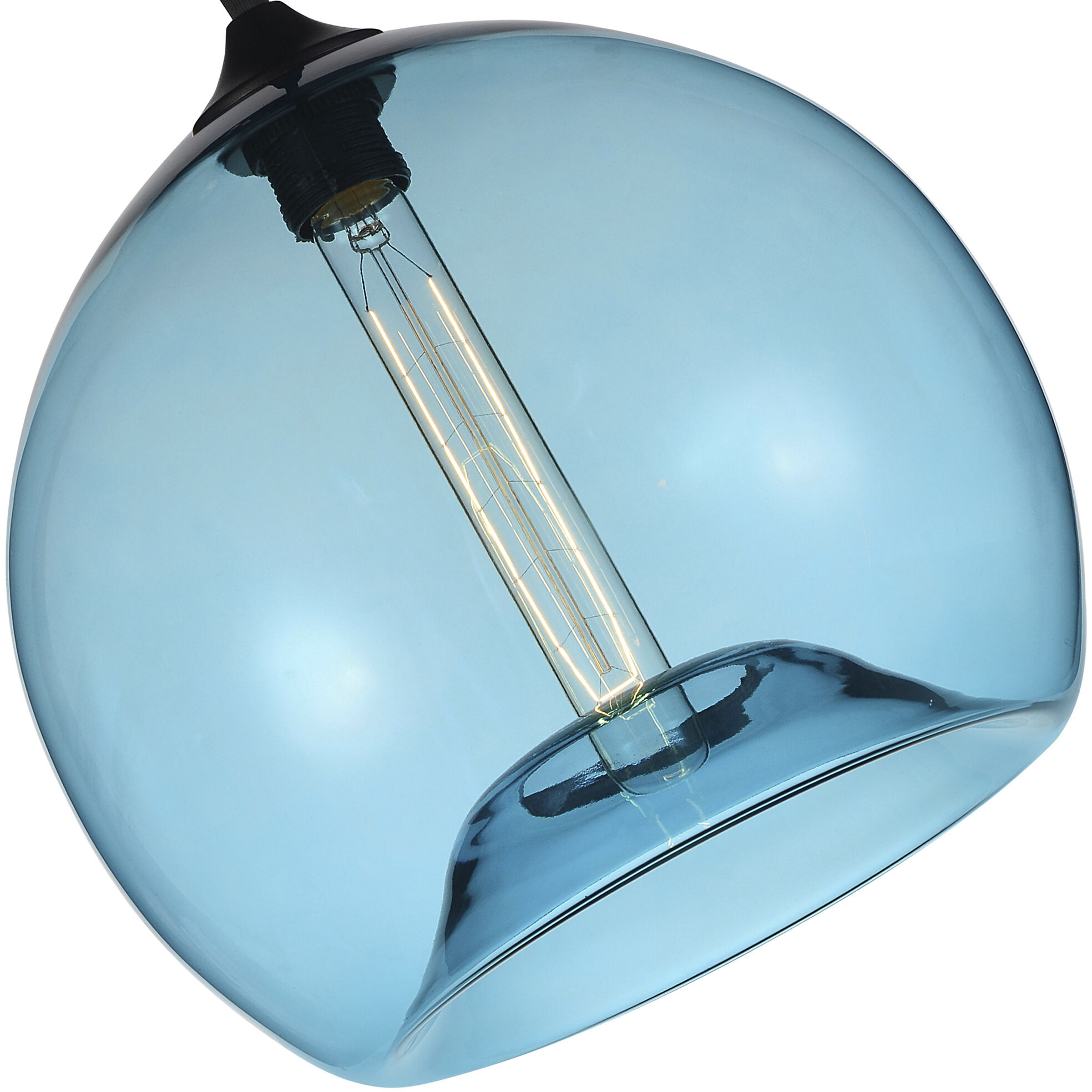 Glass 1 Light 12 inch Black Down Mini Pendant Ceiling Light in Blue