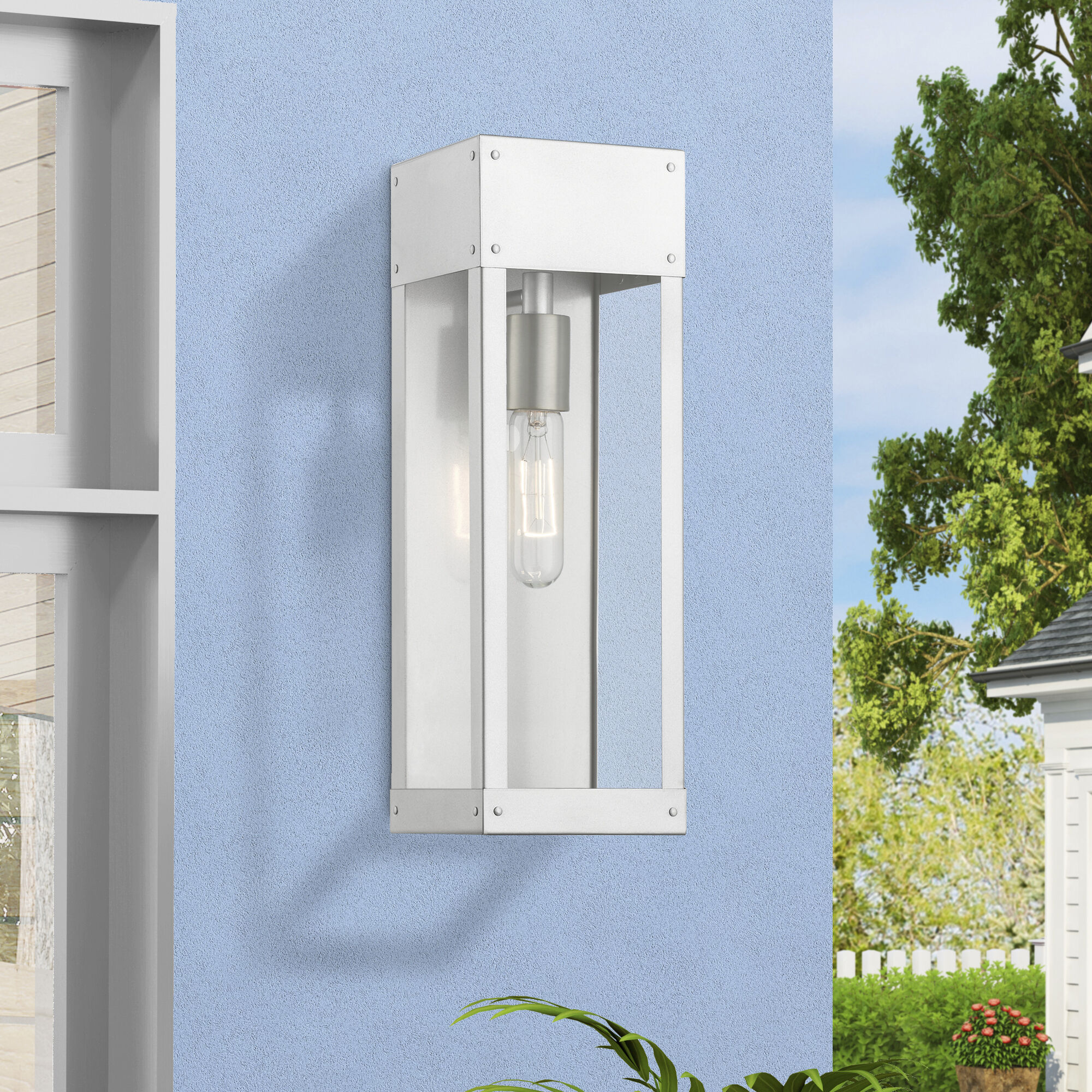 Barrett 1 Light 15 inch Painted Satin Nickel with Brushed Nickel Candle Outdoor Wall Lantern