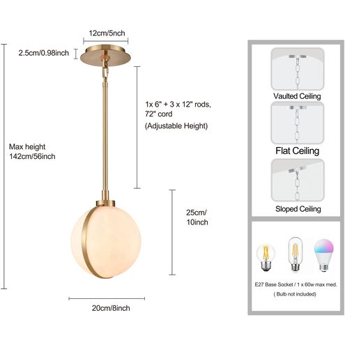 Lumis 1 Light 7.75 inch Lacquered Gold Pendant Ceiling Light, Converts to Semi Flush