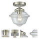 Nouveau Small Oxford 1 Light 8 inch Brushed Satin Nickel Semi-Flush Mount Ceiling Light in Clear Glass, Nouveau
