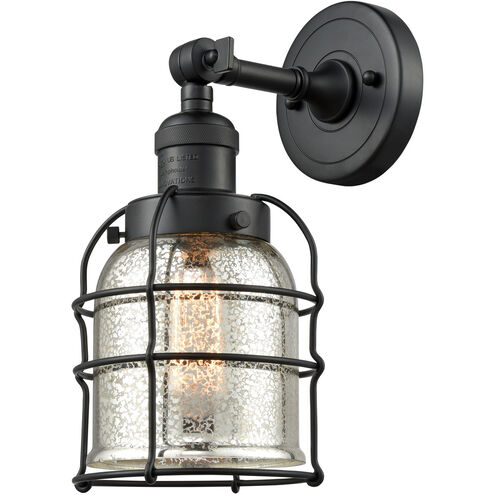 Franklin Restoration Small Bell Cage LED 5 inch Matte Black Semi-Flush Mount Ceiling Light in Silver Plated Mercury Glass, Franklin Restoration